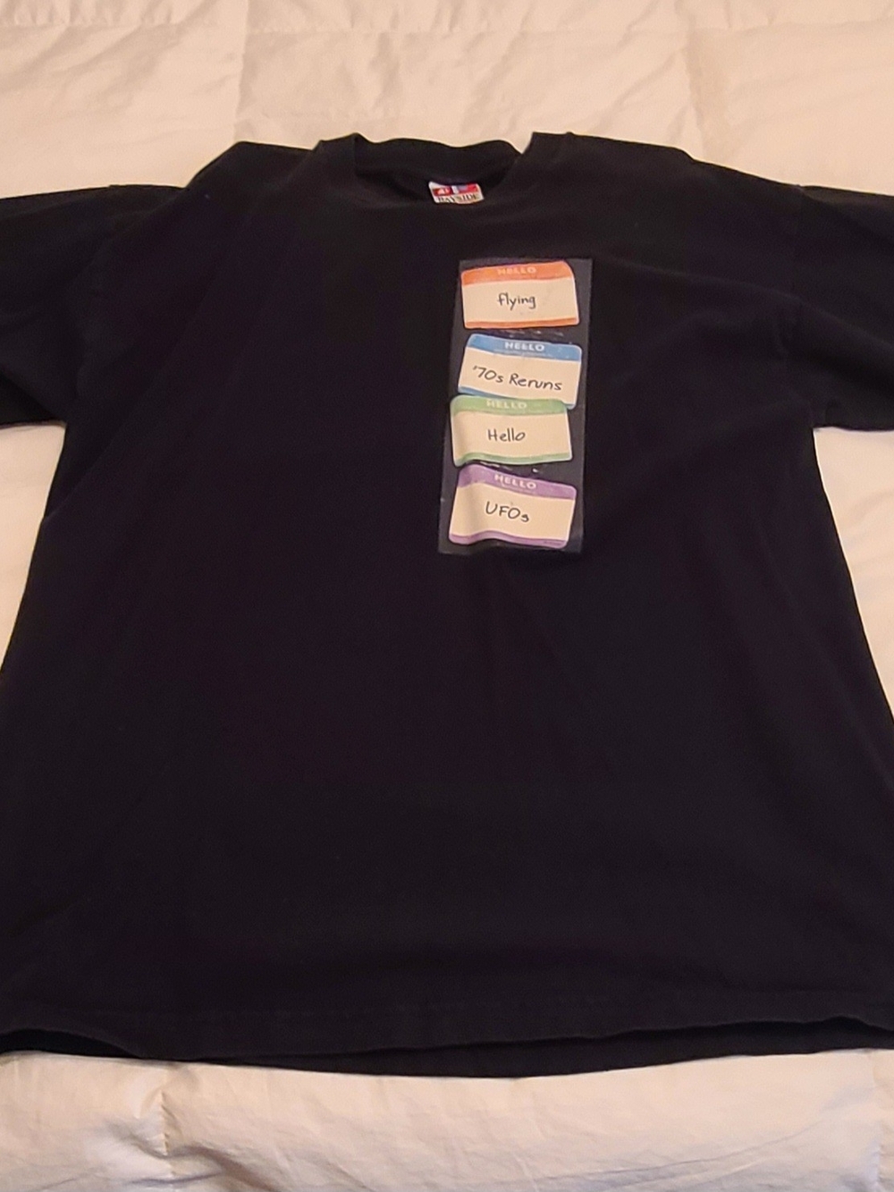 Black Graphic Short-Sleeve Tee with Colorful Name-Tag Print XL